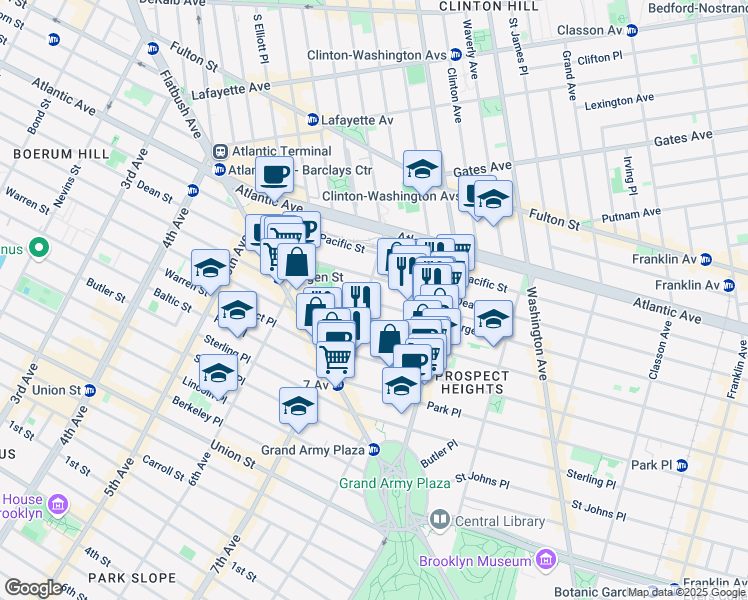 map of restaurants, bars, coffee shops, grocery stores, and more near 565 Bergen Street in Brooklyn