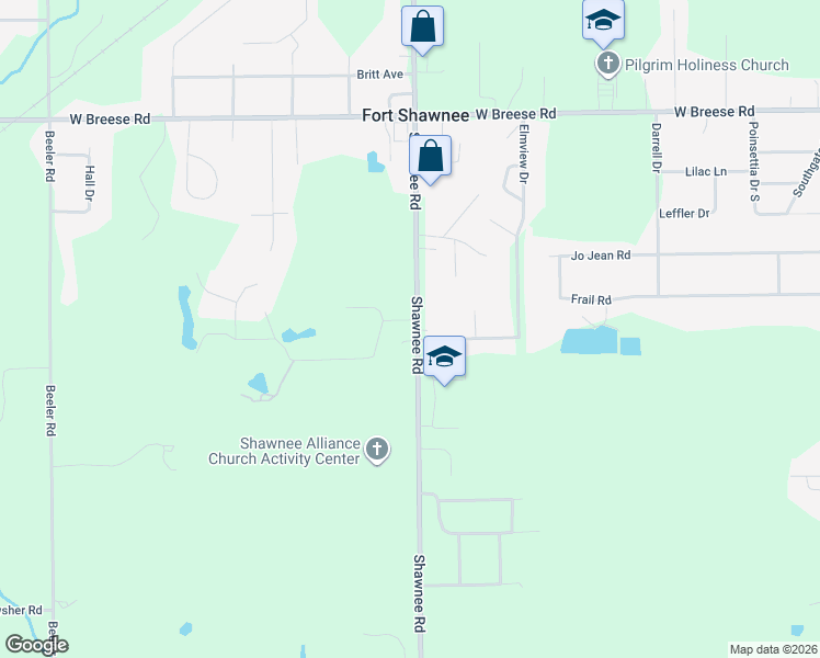 map of restaurants, bars, coffee shops, grocery stores, and more near 2611 Snowberry Ln in Lima