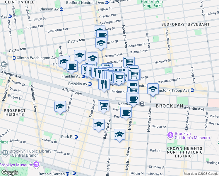 map of restaurants, bars, coffee shops, grocery stores, and more near 5 Herkimer Street in Brooklyn