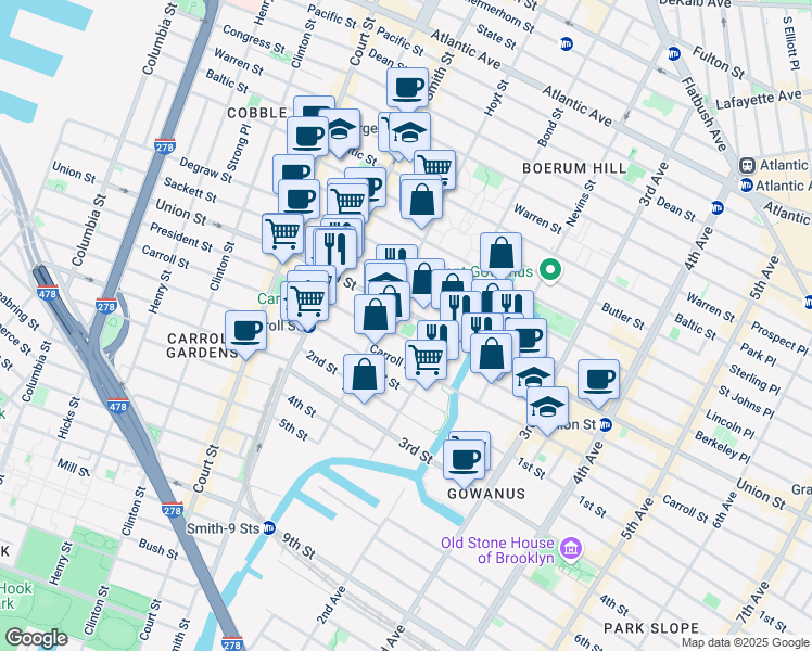 map of restaurants, bars, coffee shops, grocery stores, and more near 317 Hoyt Street in Brooklyn