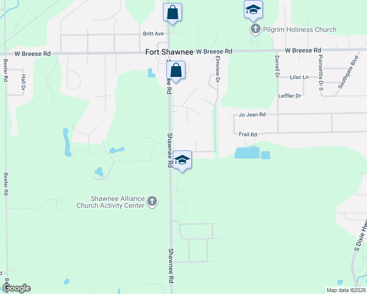 map of restaurants, bars, coffee shops, grocery stores, and more near 2642 Elmview Drive in Cridersville