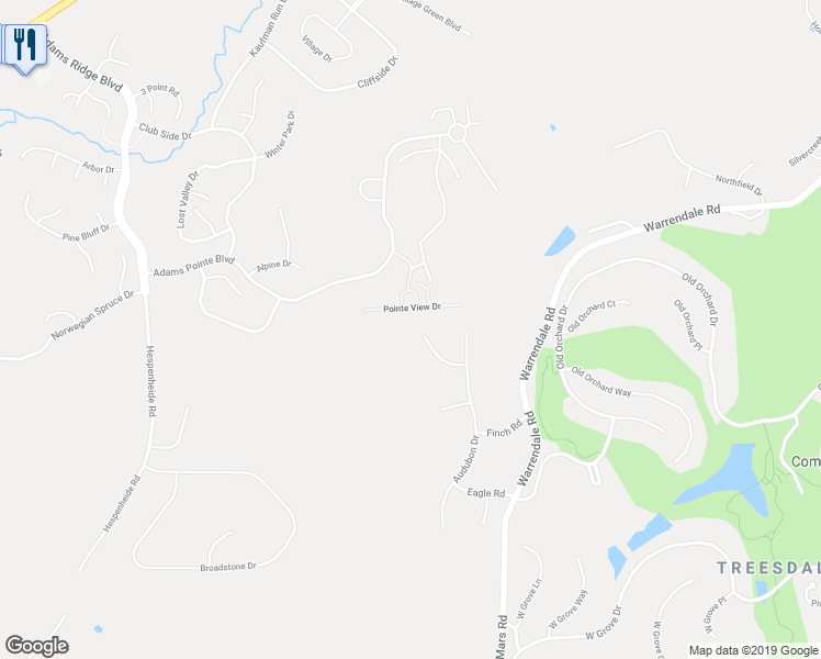 map of restaurants, bars, coffee shops, grocery stores, and more near 418 Meadowlark Lane in Gibsonia