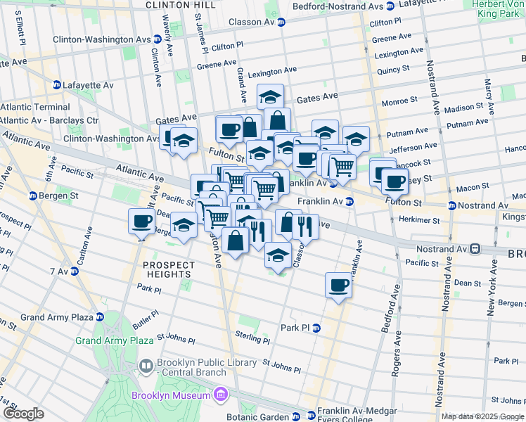 map of restaurants, bars, coffee shops, grocery stores, and more near 1008 Atlantic Avenue in Brooklyn