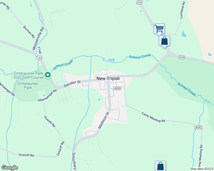 map of restaurants, bars, coffee shops, grocery stores, and more near 6776 Madison Street in New Tripoli