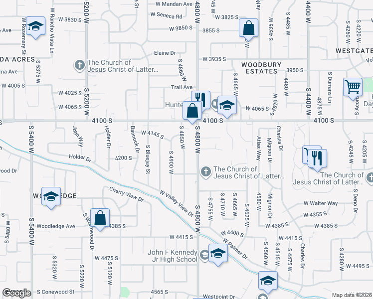 map of restaurants, bars, coffee shops, grocery stores, and more near 4187 South 4850 West in West Valley City