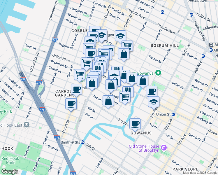 map of restaurants, bars, coffee shops, grocery stores, and more near 327 Hoyt Street in Brooklyn