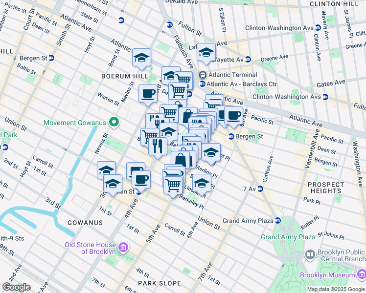 map of restaurants, bars, coffee shops, grocery stores, and more near 641A Baltic Street in Brooklyn