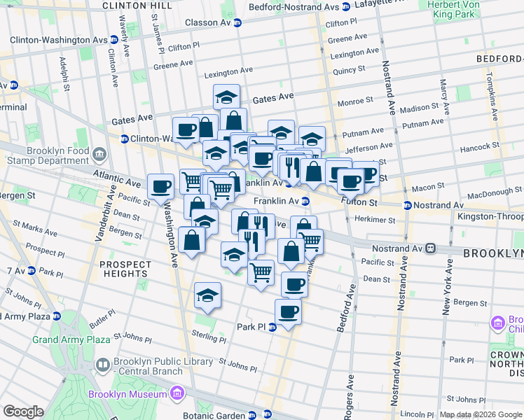map of restaurants, bars, coffee shops, grocery stores, and more near 1001 Atlantic Avenue in Brooklyn