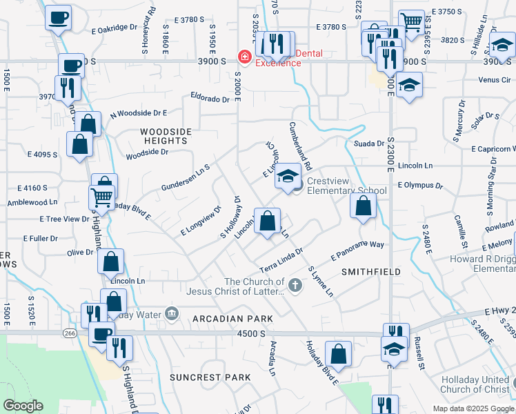 map of restaurants, bars, coffee shops, grocery stores, and more near 4220 South Lynne Lane in Salt Lake City