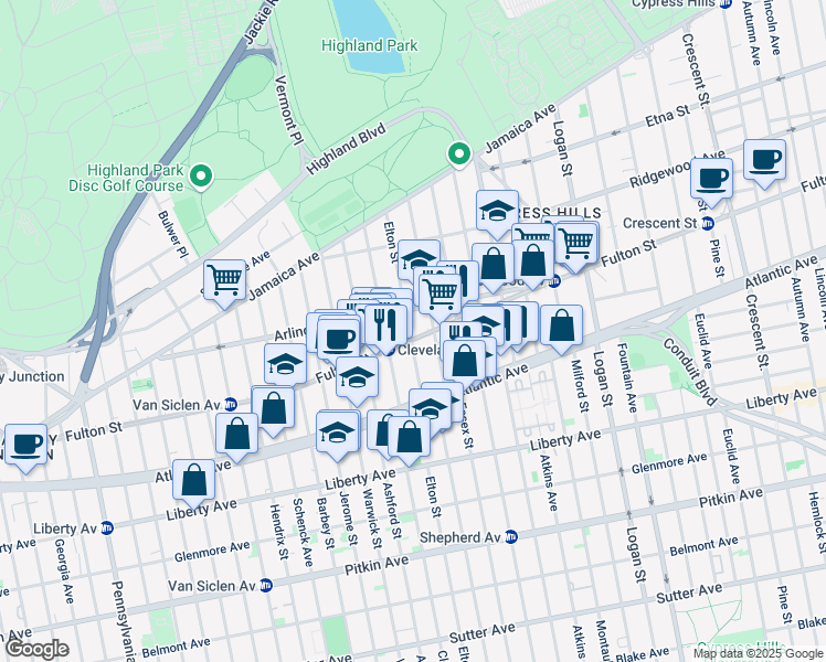 map of restaurants, bars, coffee shops, grocery stores, and more near 2986 Fulton Street in Brooklyn