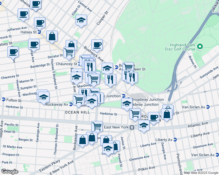 map of restaurants, bars, coffee shops, grocery stores, and more near in Brooklyn