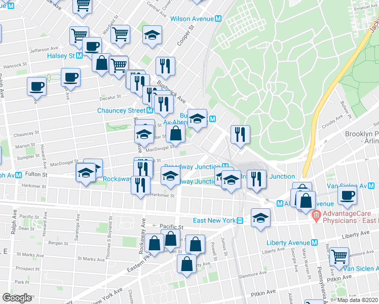 map of restaurants, bars, coffee shops, grocery stores, and more near in Brooklyn