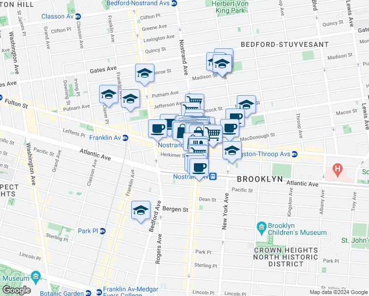 map of restaurants, bars, coffee shops, grocery stores, and more near in Brooklyn