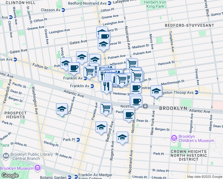 map of restaurants, bars, coffee shops, grocery stores, and more near 5 Herkimer Street in Brooklyn