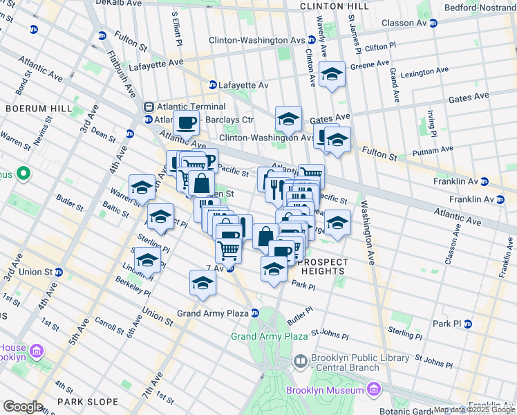 map of restaurants, bars, coffee shops, grocery stores, and more near 565 Bergen Street in Brooklyn