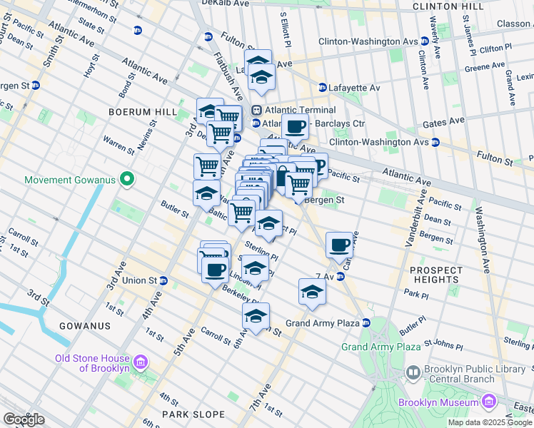 map of restaurants, bars, coffee shops, grocery stores, and more near 22 Prospect Place in Brooklyn