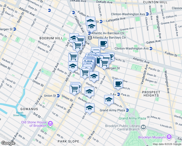 map of restaurants, bars, coffee shops, grocery stores, and more near 22 Prospect Place in Brooklyn