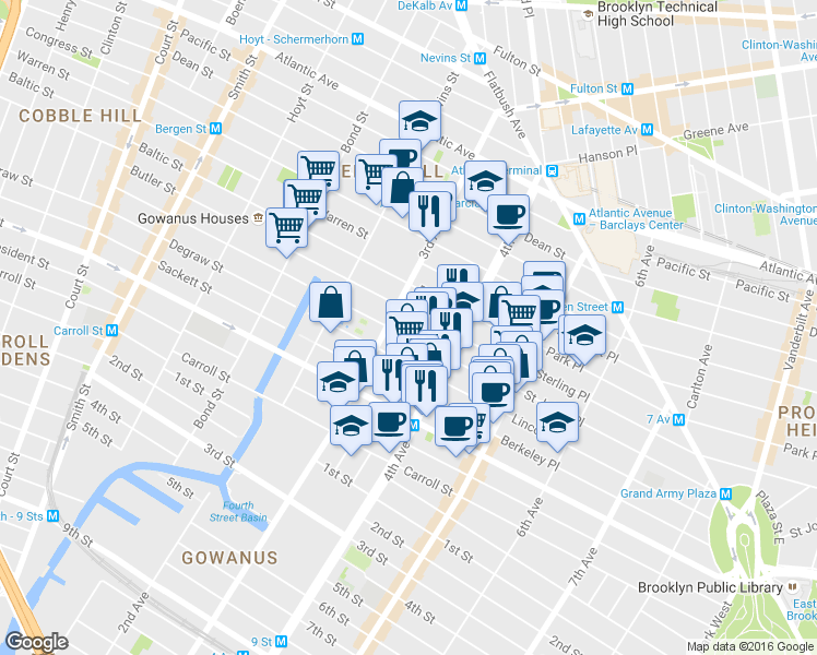 map of restaurants, bars, coffee shops, grocery stores, and more near 311 Douglass Street in Brooklyn