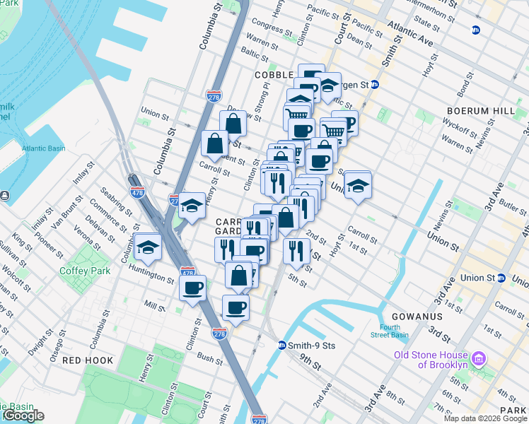 map of restaurants, bars, coffee shops, grocery stores, and more near in Brooklyn