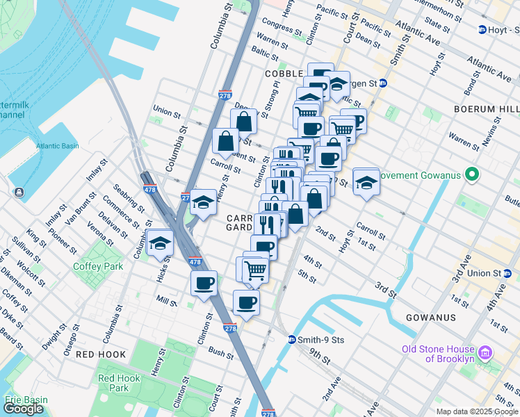 map of restaurants, bars, coffee shops, grocery stores, and more near in Brooklyn