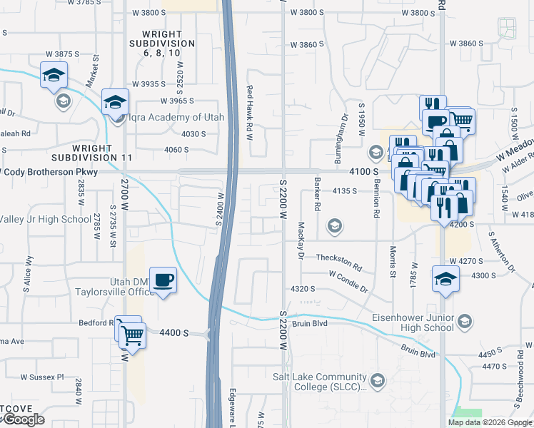 map of restaurants, bars, coffee shops, grocery stores, and more near 2251 West 4185 South in Salt Lake City