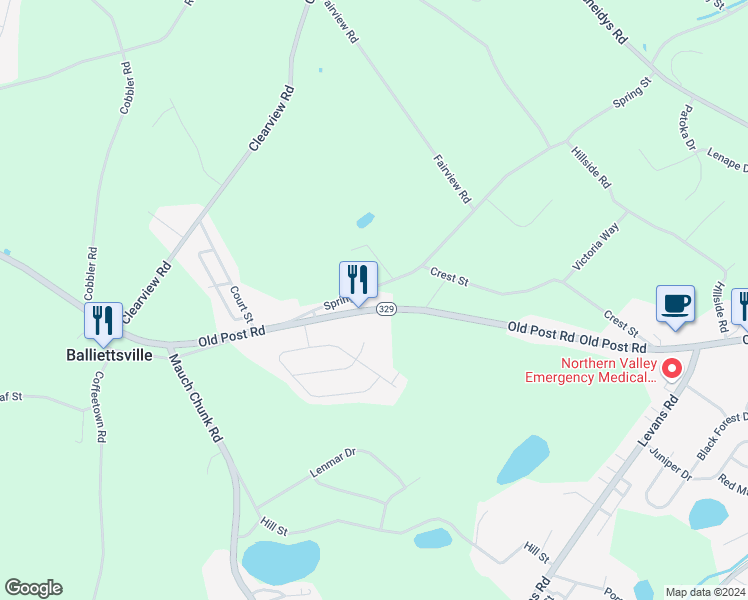 map of restaurants, bars, coffee shops, grocery stores, and more near 2575 Old Post Road in Coplay
