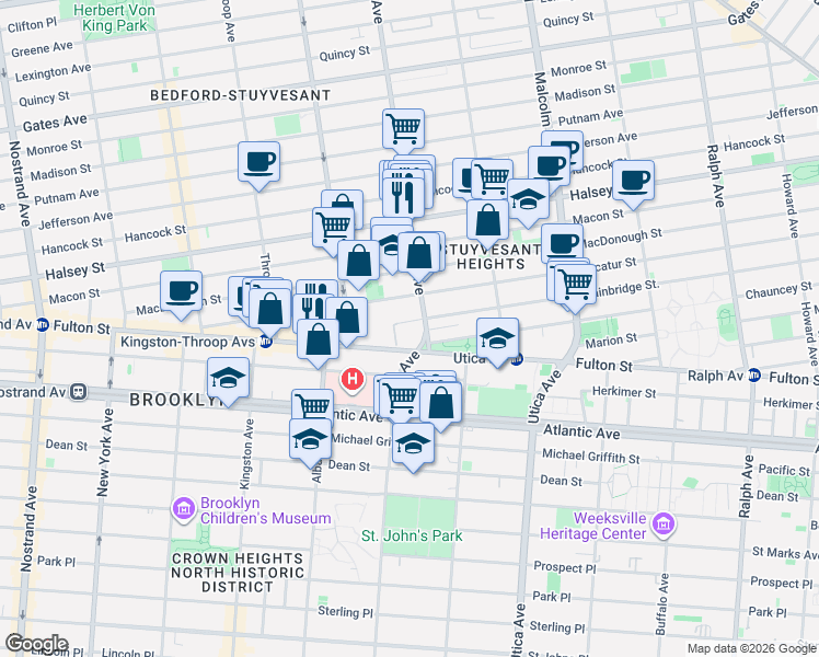 map of restaurants, bars, coffee shops, grocery stores, and more near 440 Lewis Avenue in Brooklyn
