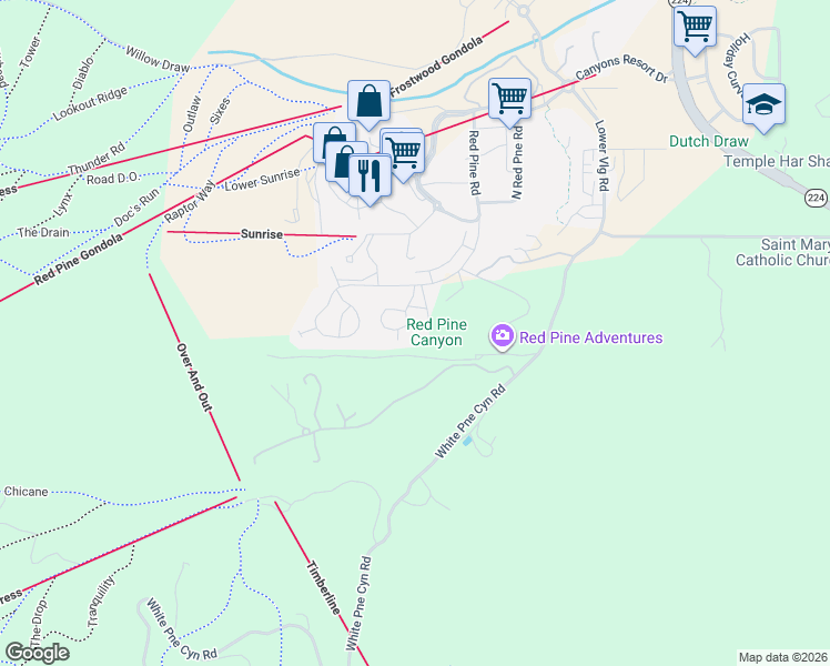 map of restaurants, bars, coffee shops, grocery stores, and more near 2237 Creek Crossing Loop in Park City
