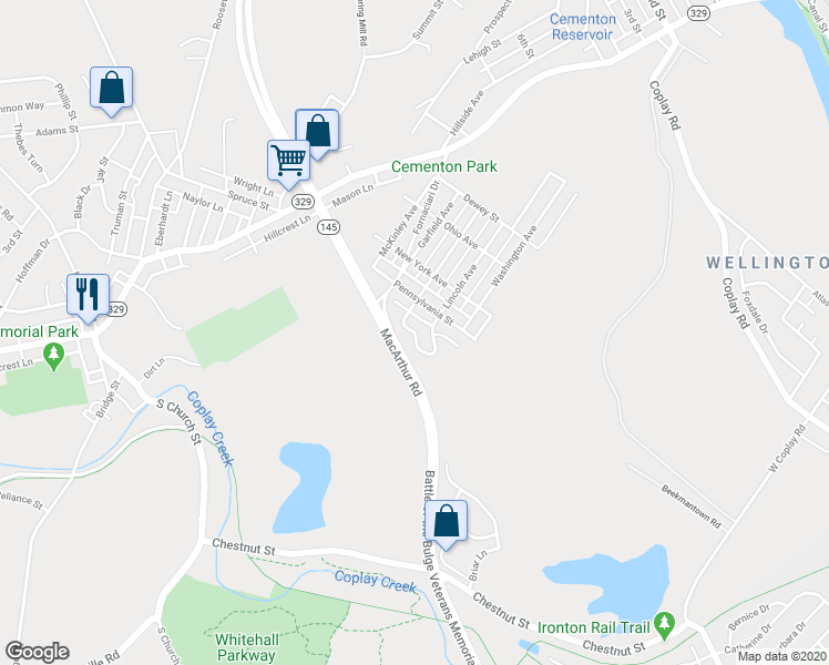 map of restaurants, bars, coffee shops, grocery stores, and more near 5319 Russell Court in Lehigh County