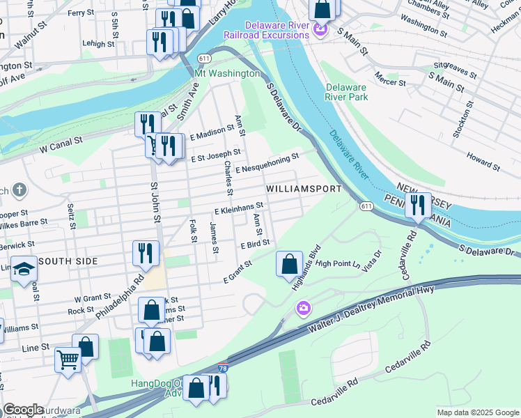 map of restaurants, bars, coffee shops, grocery stores, and more near 253 East Kleinhans Street in Easton