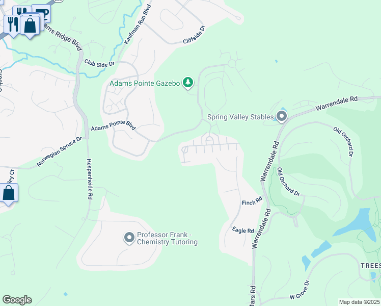 map of restaurants, bars, coffee shops, grocery stores, and more near 1301 Pointe View Drive in Mars