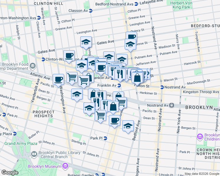 map of restaurants, bars, coffee shops, grocery stores, and more near 1035 Atlantic Avenue in Brooklyn