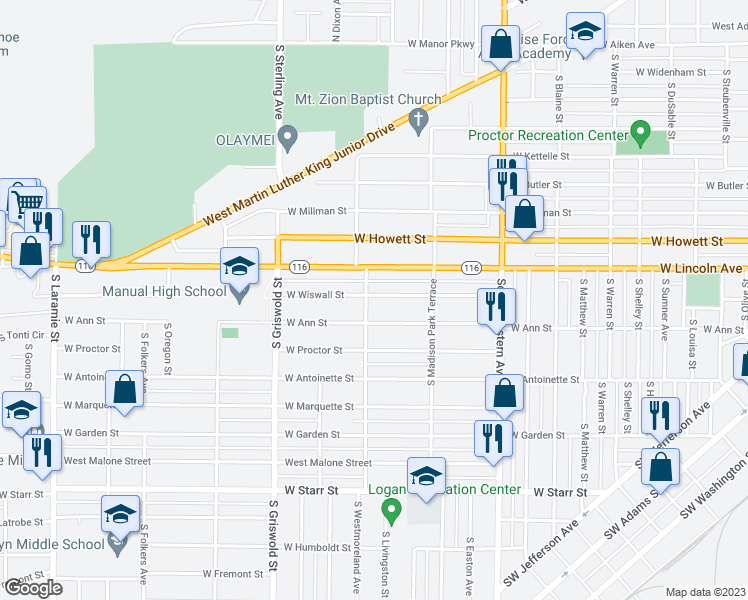 map of restaurants, bars, coffee shops, grocery stores, and more near 2212 West Wiswall Street in Peoria