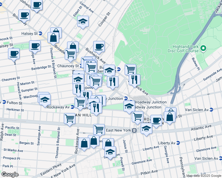 map of restaurants, bars, coffee shops, grocery stores, and more near in Brooklyn