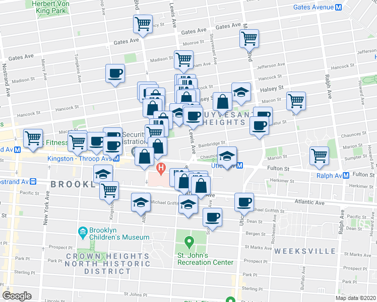 map of restaurants, bars, coffee shops, grocery stores, and more near 440 Lewis Avenue in Brooklyn