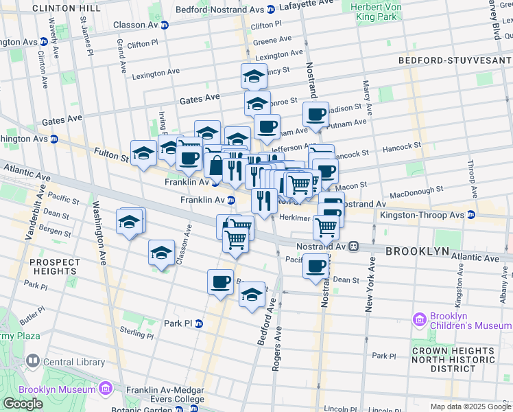 map of restaurants, bars, coffee shops, grocery stores, and more near 22 Brevoort Place in Brooklyn