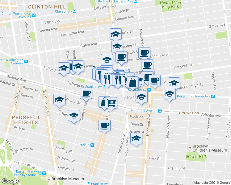 map of restaurants, bars, coffee shops, grocery stores, and more near 22 Brevoort Place in Brooklyn