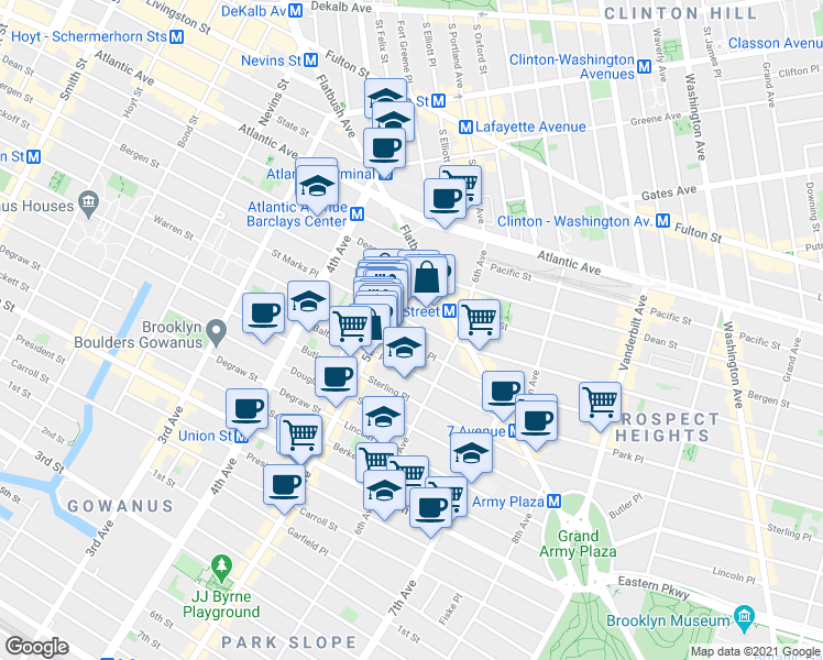 map of restaurants, bars, coffee shops, grocery stores, and more near 22 Prospect Place in Brooklyn