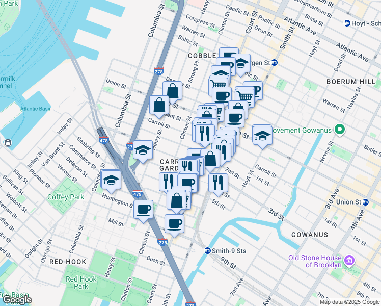 map of restaurants, bars, coffee shops, grocery stores, and more near in Brooklyn