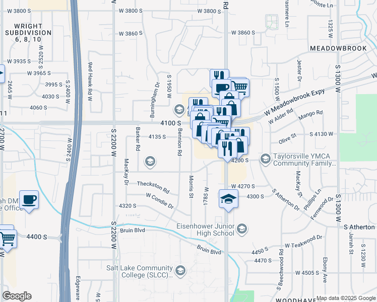 map of restaurants, bars, coffee shops, grocery stores, and more near 4176 1855 West in Salt Lake City
