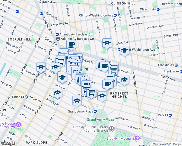map of restaurants, bars, coffee shops, grocery stores, and more near 549 Bergen Street in Brooklyn