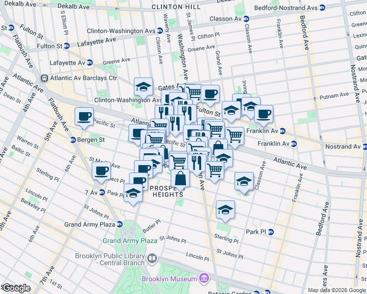 map of restaurants, bars, coffee shops, grocery stores, and more near 872 Pacific Street in Brooklyn