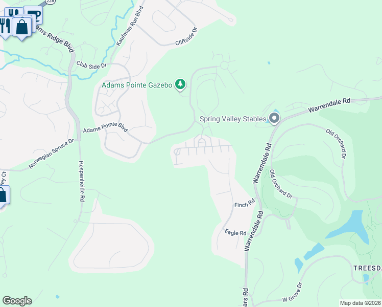 map of restaurants, bars, coffee shops, grocery stores, and more near 1301 Pointe View Drive in Mars