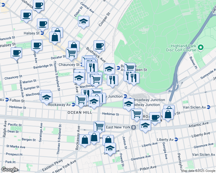 map of restaurants, bars, coffee shops, grocery stores, and more near in Brooklyn
