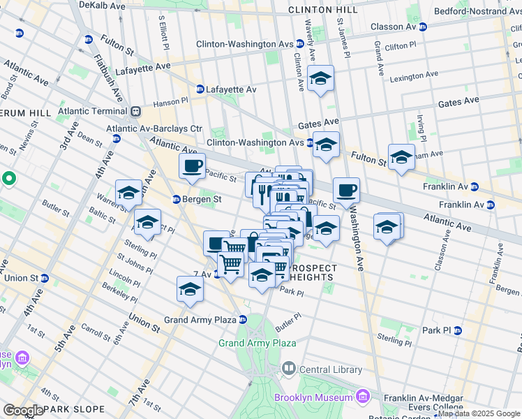 map of restaurants, bars, coffee shops, grocery stores, and more near 609 Bergen Street in Brooklyn