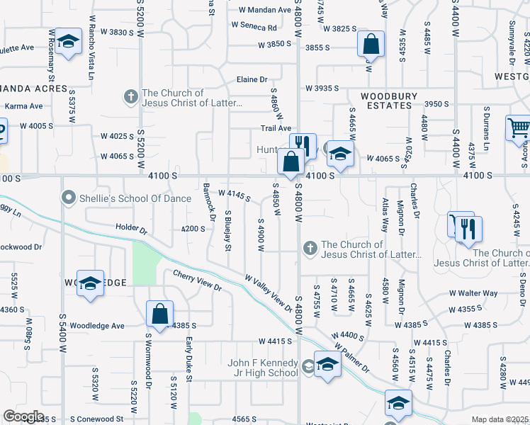 map of restaurants, bars, coffee shops, grocery stores, and more near 4171 South 4900 West in West Valley City