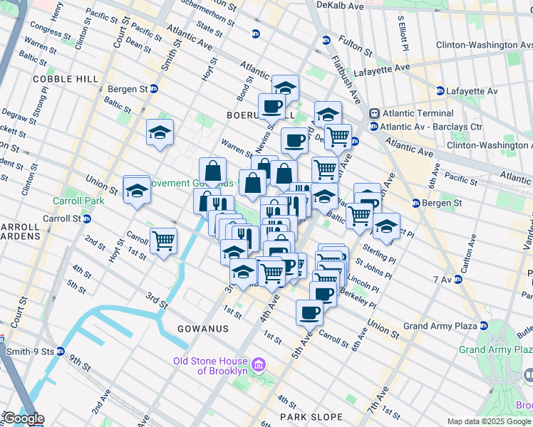 map of restaurants, bars, coffee shops, grocery stores, and more near 602 Degraw Street in Brooklyn