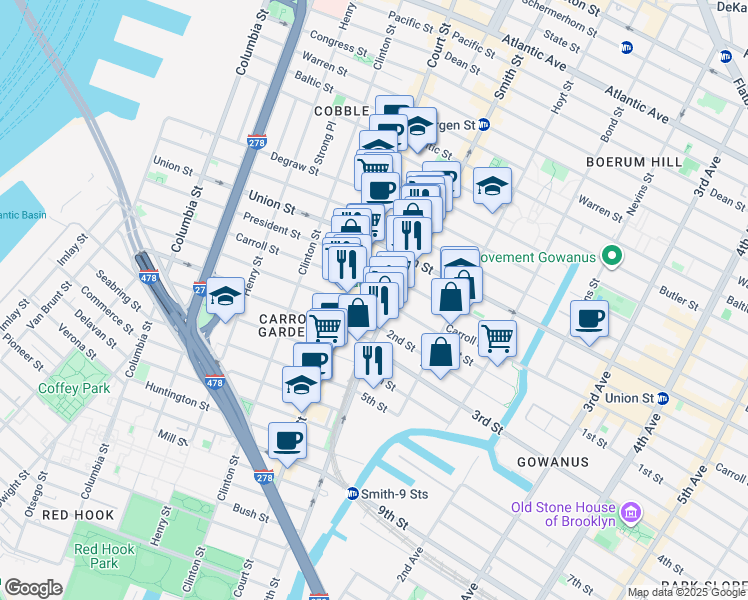 map of restaurants, bars, coffee shops, grocery stores, and more near 330 Smith Street in Brooklyn