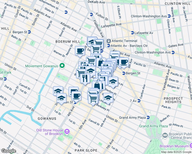 map of restaurants, bars, coffee shops, grocery stores, and more near 636 Baltic Street in Brooklyn
