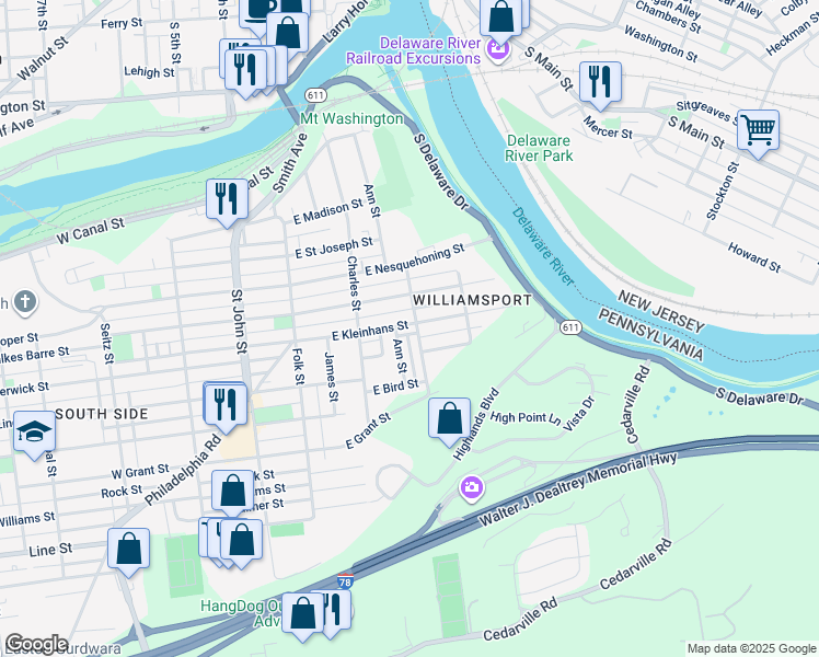 map of restaurants, bars, coffee shops, grocery stores, and more near 259 East Kleinhans Street in Easton